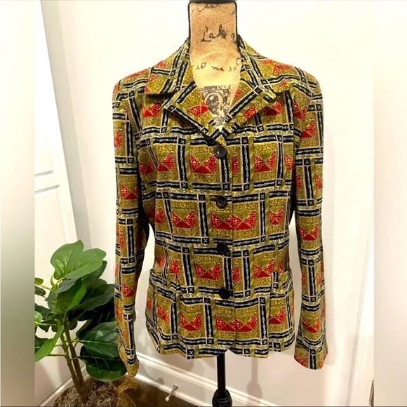 VTG 90s Harve Bernard Velvet Tile Print Fitted Blazer Size 10. - Picture 1 of 5
